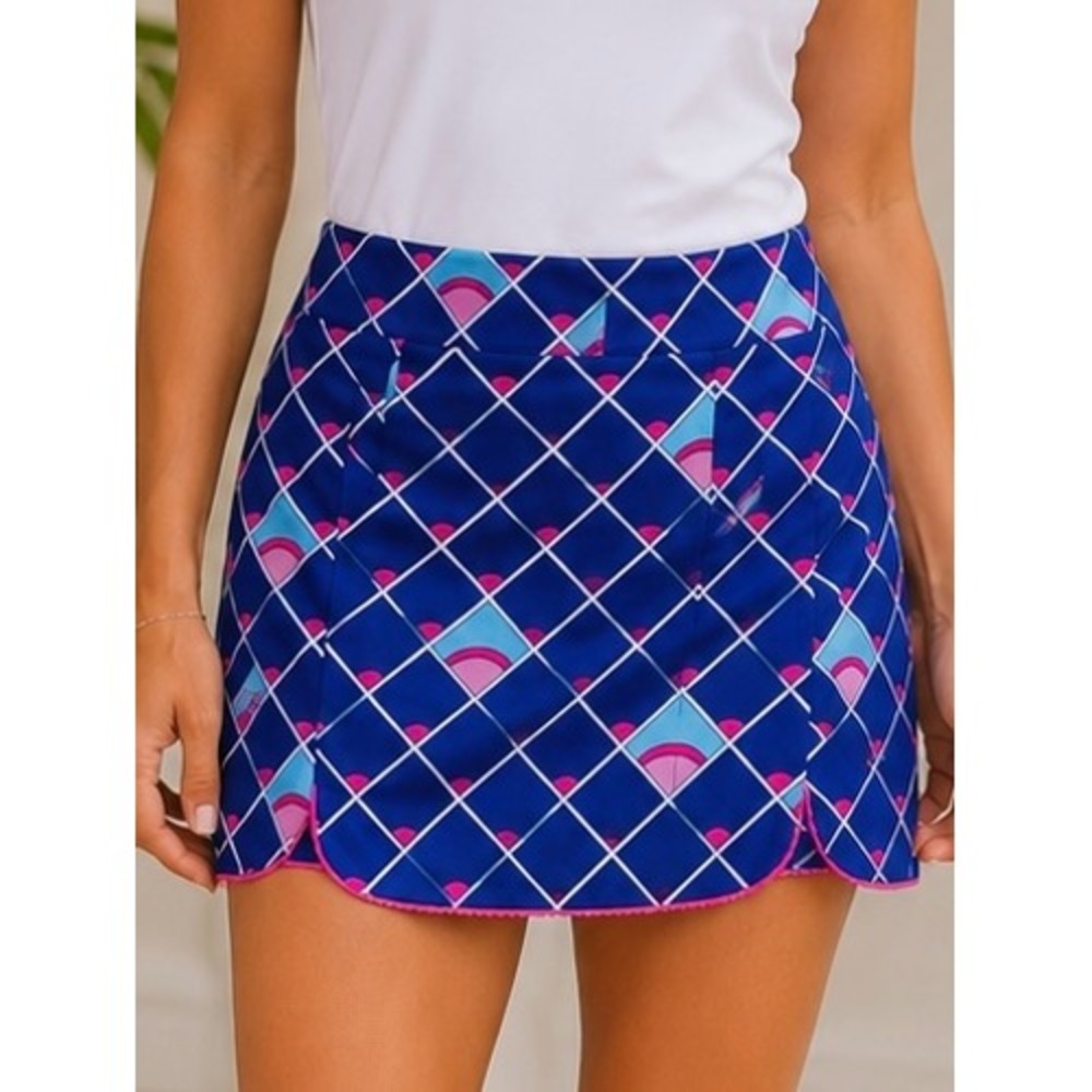 EP Pro Blue Pink Geometric Golf Skort Size 8 Athletic Pull On